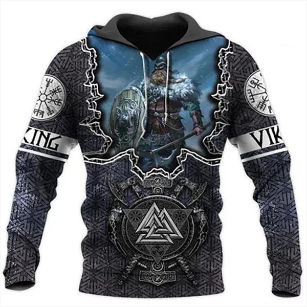 Erkek Hoodies Sweatshirts Kuzey Avrupa Viking Sembol Baskılı Sıradan Harajuku Tarzı Kapüşonlu Kazak Ceket Sonbahar Büyük Boy Sweatshirt