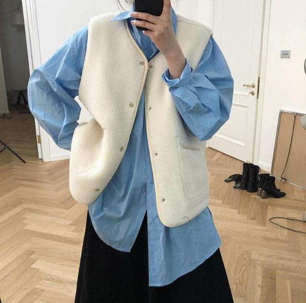 

women's vests woman wool warm 2 sides vest lovemoda, Black;white