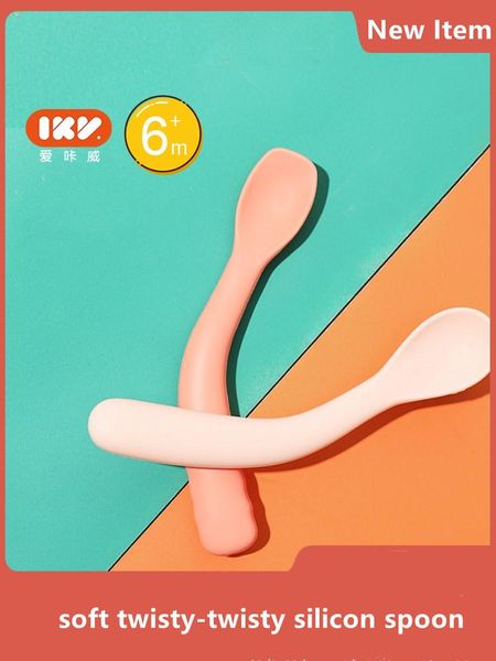 

cups, dishes & utensils iky baby diy twist spoon eat learning bendable round head square set cutlery 100% silicon fda ce/eu ship free