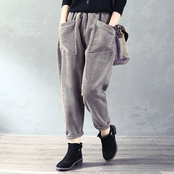 

skirts women's harem pants corduroy vintage winter autumn female elastic waist solid casual full length trousers loose zyk3, Black