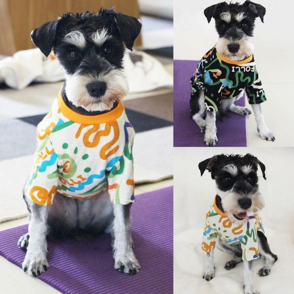 

dog apparel pet shirt graffiti design breathable cotton two-legged for spring