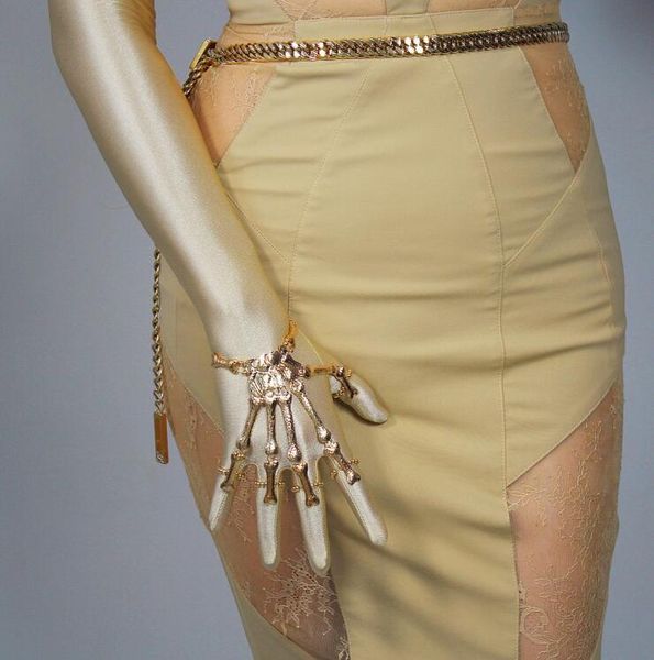 

five fingers gloves women' elastic long glove female spring summer sunscreen club party dancing halloween skull, Blue;gray