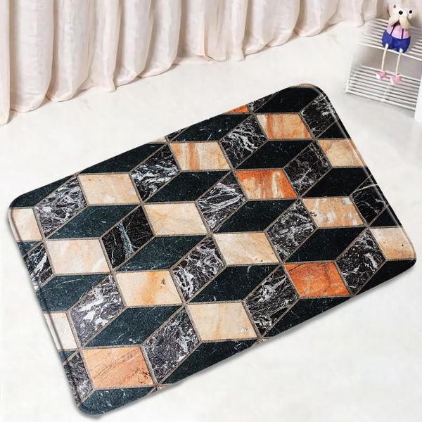 

bath mats black marble geometric creative design pattern home entrance bedroom door rug bathroom decor floor mat non-slip carpet