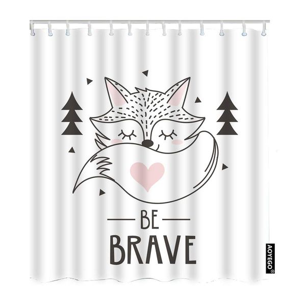

fox bathroom shower curtain scandinavian animal cute foxes in forest trees be brave quote curtains home long polyester fabric