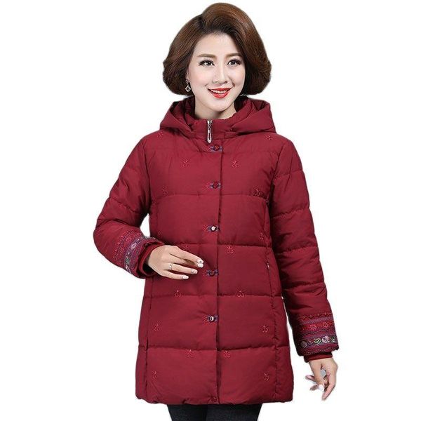 

women's down & parkas 2021middle-aged female embroidered winter coat jacket warm cotton fashion women thick padded 5xl, Black