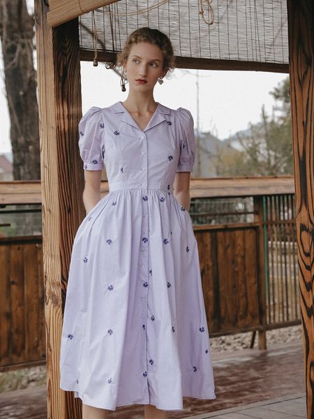 

casual dresses women summer vintage elegant slim embroidery shirt korean sweet single breasted midi vestido de mujer lal9, Black;gray