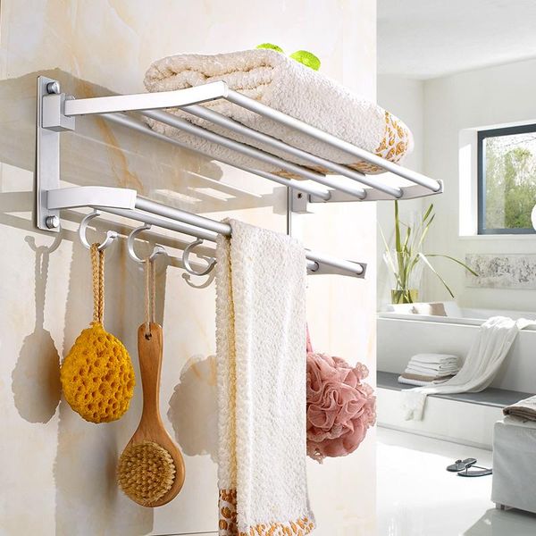 

towel racks 2-layer bathroom rack wall-mounted aluminum alloy storage polished toilet clothes w