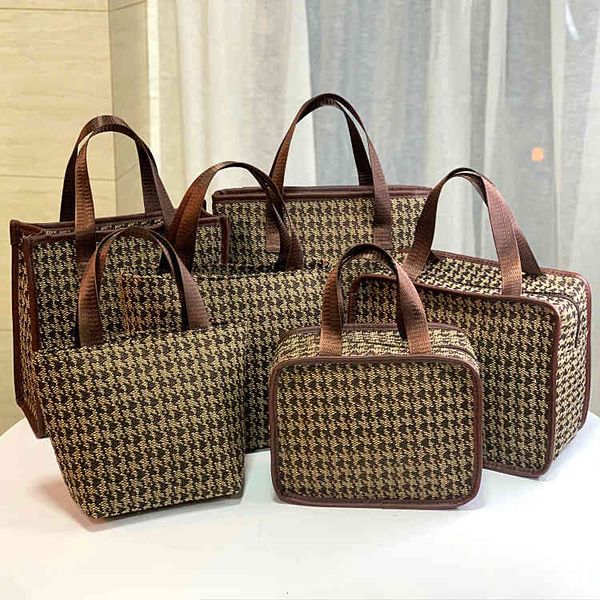 

cosmetic bags handbags thickened thousand bird lattice portable washing mommy women's work lunch box shopping