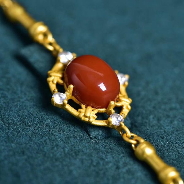 

amorita boutique zircon bracelet set in natural red water drop shape link, chain, Black