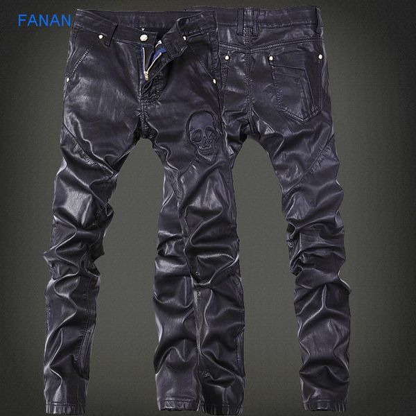 

men's jeans black leather pants show fashion motorcycle leggings, Blue
