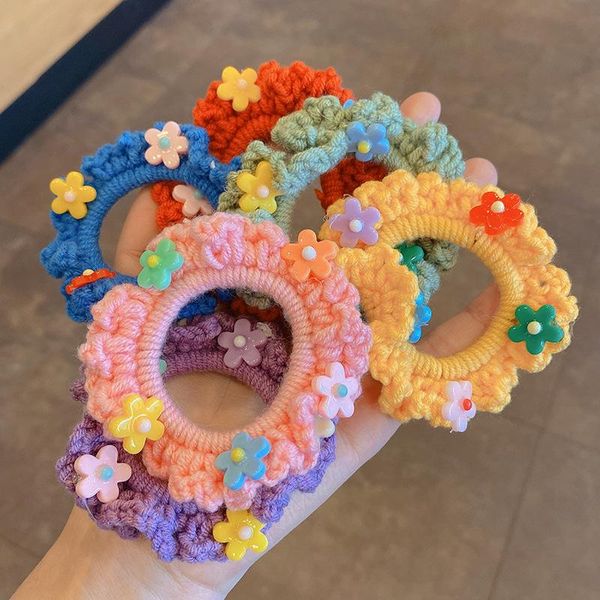 

hair accessories winter children cute colors knitting scrunchies rubebr bands kids soft acrylic flower elastic, Slivery;white