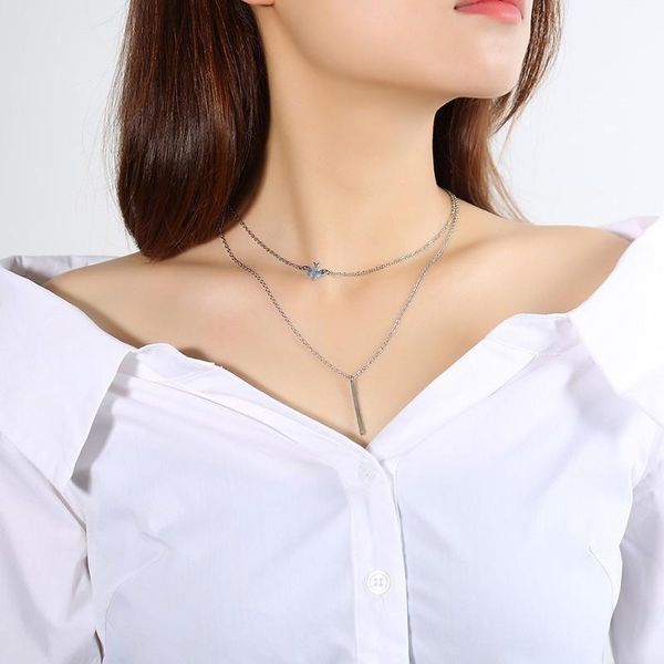 

chokers vnox double layered choker necklace for women solid silver color stainless steel bar charm colar, Golden;silver