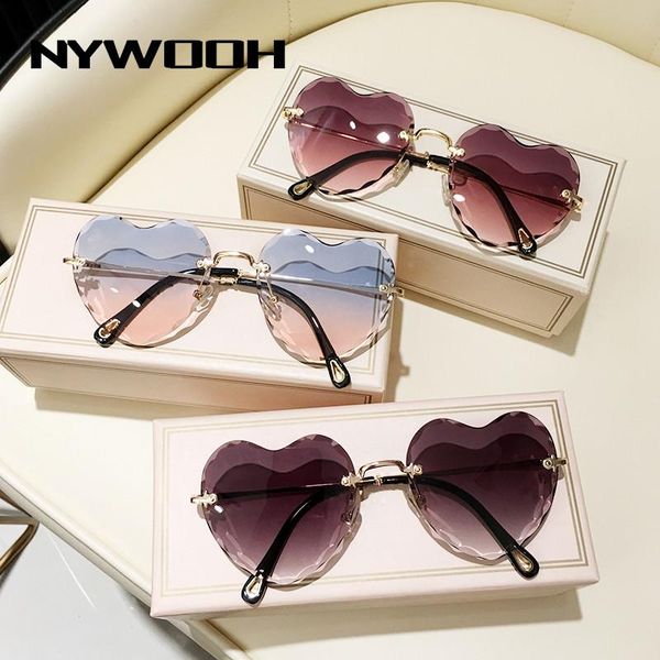 

love heart shaped sunglasses women luxury rimless gradient pink sun glasses ladies frameless shades eyewear uv400, White;black