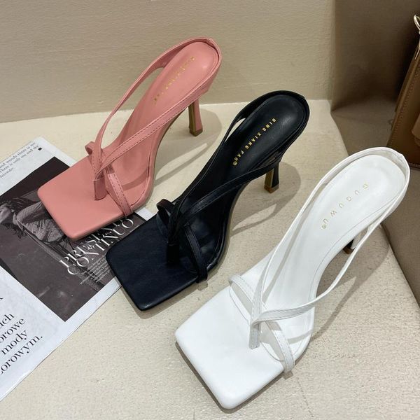 

slippers 2021 slipper high heels shoes fall street females square head open toe clip on strappy women indoor ytmtloy house, Black