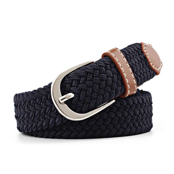 

belts men women casual knitted pin buckle belt woven canvas elastic stretch plain webbing 2021 fashion 100-120cm, Black;brown