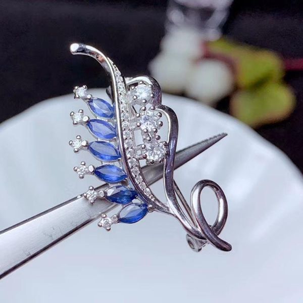 Andere CoLife Jewelry Klassische Saphir-Brosche für Party, 6 Stück natürlicher blauer Silber-925-Edelstein