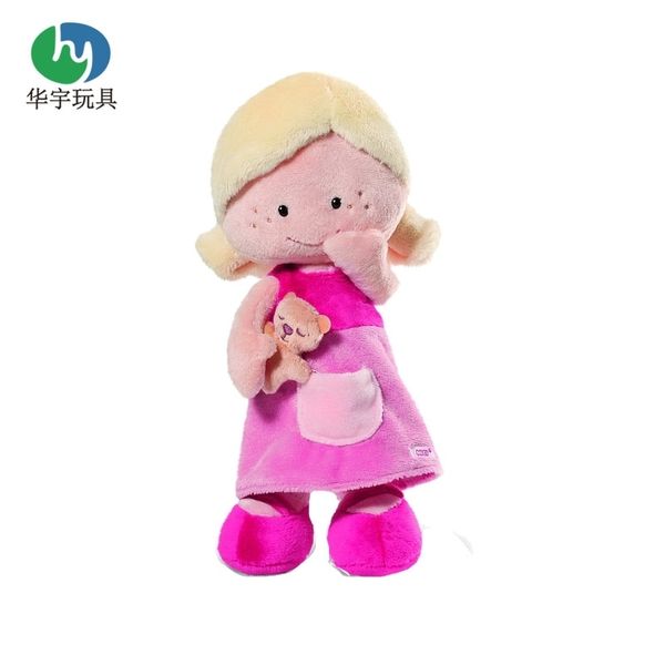 

japanese cartoon pink clothes holding cat little girl plush doll