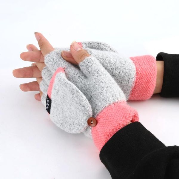 

five fingers gloves 2021 lapwomen usb heated mitten thick flip fingerless exposed finger winter warm thickening knit hand mittens, Blue;gray