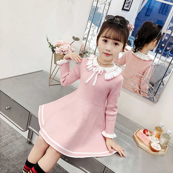 

baby girl knitted sweater drautumn and winter thick warm sweater dr3-12 years old girl sweater drgirl knitted dress x0803, Red;yellow