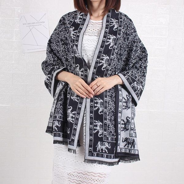 

scarves autunm winter cashmere pashmina thick women scarf ethnic style tassels print female travel shawl ladies, Blue;gray