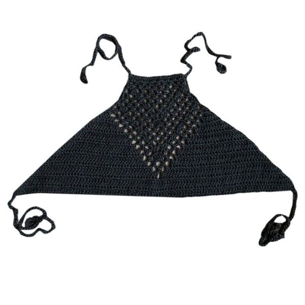 

one-piece suits a5kc womens summer hollow out crochet crop halter neck boho ethnic bikini bra solid color bandage backless sleeveless co