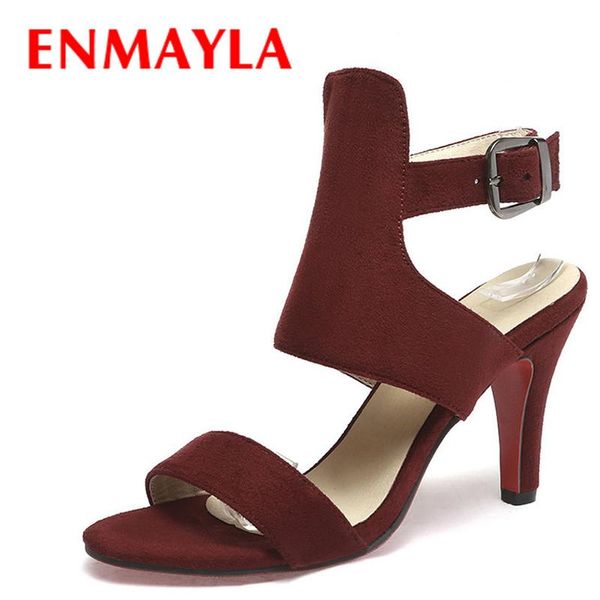 

sandals fashion peep toe summer shoes women nubuck leather high heel buckle black strap elegant lady dress