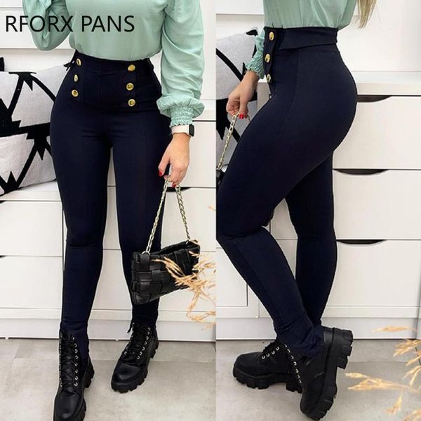 

women's pants & capris women casual high waist button skinny pencil, Black;white