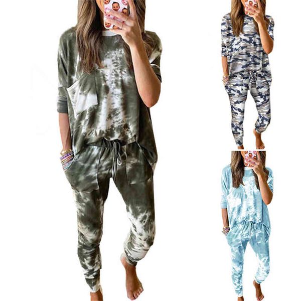 

women's tracksuits camouflage tie dye tracksuit women two piece set spring clothes pullover and pants sweat suits female loung, Gray