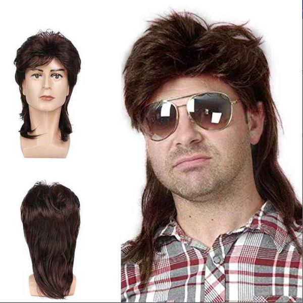 

men's 80s punk heavy metal curly wig, Black