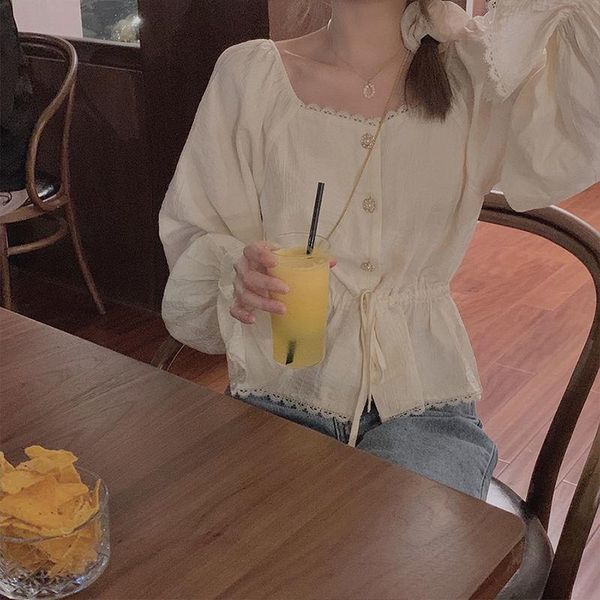 

skirts 2021 summer blouse women korean loose bubble sleeve design style shirt square collar french sweet fashion [shipment with, Black