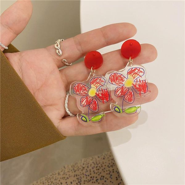 

dangle & chandelier fashion colorful flower acrylic resin drop earrings for women girls cute jewelry accessories gifts, Silver