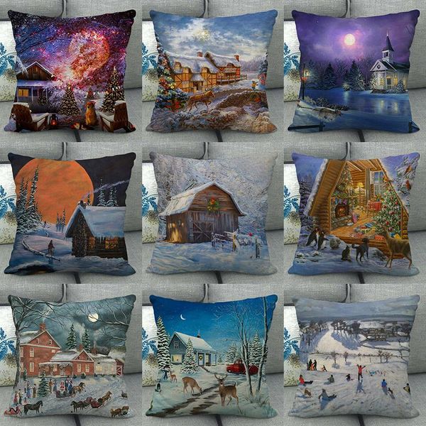 

cushion/decorative pillow christmas scenery pattern throw cushion cover home decor cotton linen pillowcover party sofa decoration pillowcase
