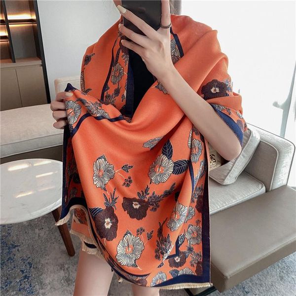 

scarves thick winter cashmere scarf ladies print blanket shawl and wrap pashmina hijab bufanda 180*65cm women warm echarpe luxury 2021, Blue;gray