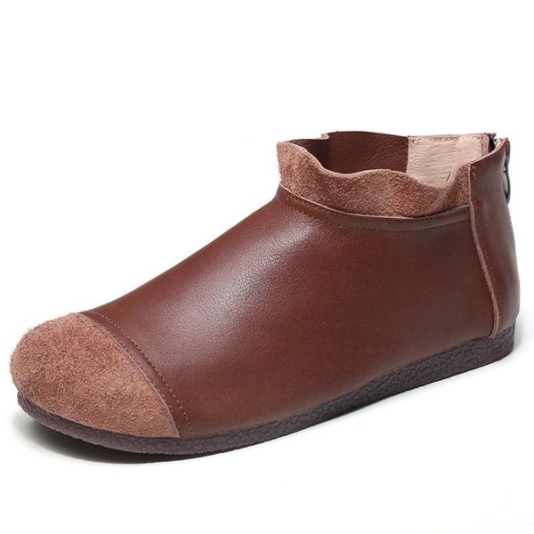 

autumn ankle boots women genuine leather flat heels non-slip women's shoes mother warm famale snow, Black