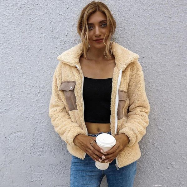 

women's fur & faux womens casual solid zipper long sleeve jacket overcoat coat fashion retro loose atmosphere simple temperament winte, Black