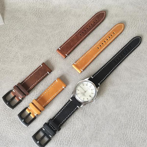 

watch bands 18 19 20 21 22 24mm handmade genuine leather strap band men cowhide business casual bracelet belt accessories, Black;brown