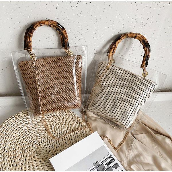 

chain crossbody shoulder bags casual travel handbag totes for lady transparent beach women 2021 summer slub handle