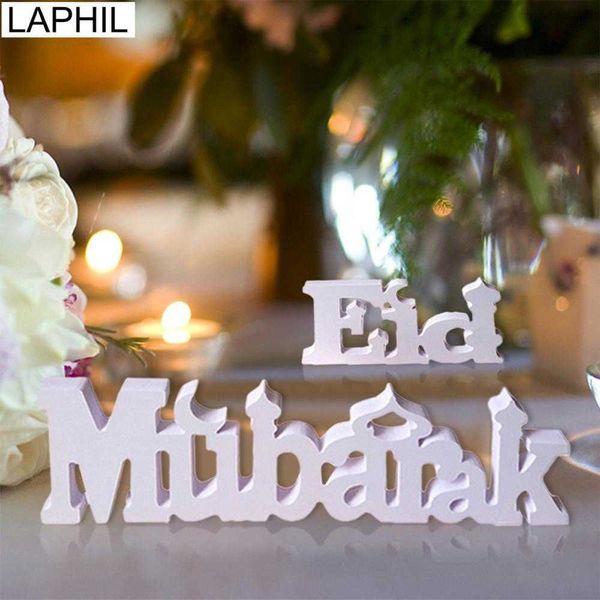 LAPHIL Lettera di legno EID MUBARAK Decorazione del partito Islamico musulmano Ramadan e decorazioni per la casa Artigianato in legno Kareem Y0730