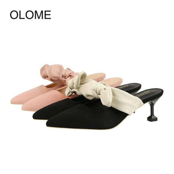 

dress shoes 2021 summer women elegant female pumps with bow ladies party slippers pointed toe heel zapatos de mujer, Black