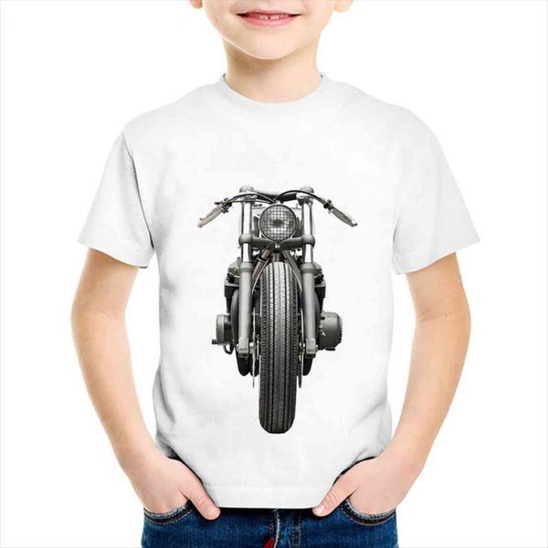 

boys and girls cotton round neck t shirt retro motorcycle printing pattern summer children comfortable universal casual wear, Blue
