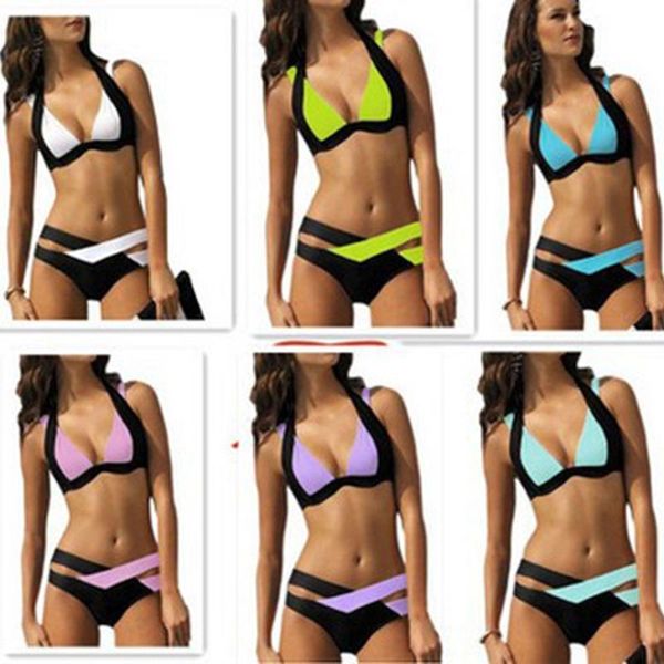 

women's swimwear 2021 large size bikini women swimsuit push up cross bandage halter set beach bathing suit swim wear xxxl, White;black