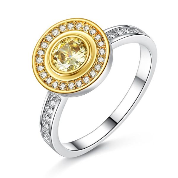 

wedding rings trendy creative sun flower ring for women luxury yellow big zircon jewelry round fashion valentine's day anniversary gift, Slivery;golden