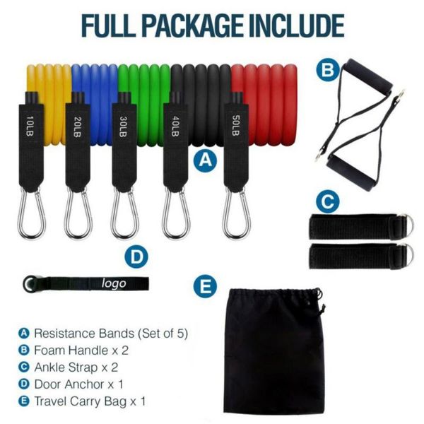 

yoga fitness pull rope 11pcs/set of exercise resistance band latex tension bands