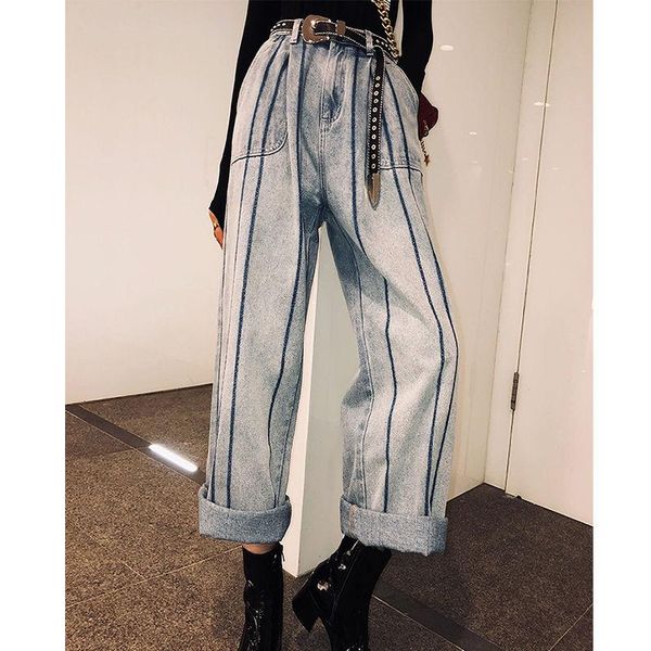 

women's pants & capris streetwear high waist wide leg korean casual striped patchwork women trousers harajuku pockets summer female jog, Black;white