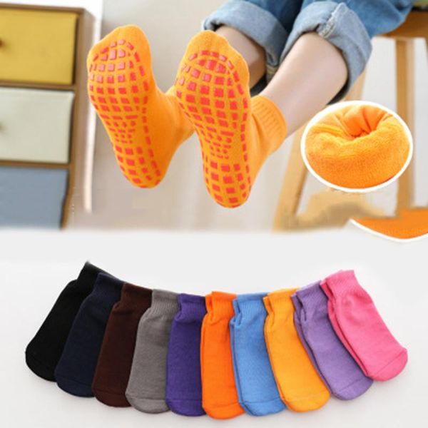 

children non-slip floor socks spring autumn kid winter thick velvet cotton candy color for 1-15 year boys girl, Pink;yellow