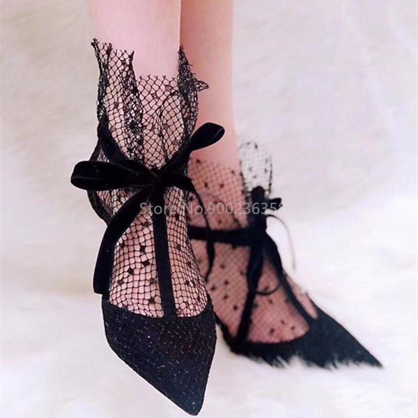 

dress shoes women high heel mesh breathable light party wedding pumps pointed toe fashion lace up female, Black