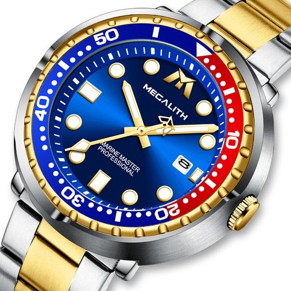 

wristwatches wholesale price megalith men watches fashion big dial waterproof watch man stainless steel strap date quartz clock male boy 860, Slivery;brown