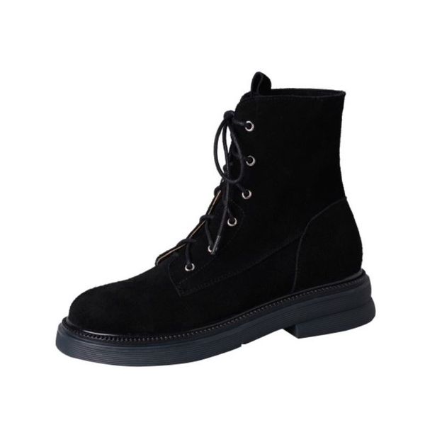 

New Women Short Boots Genuine Leather Lace Up Women Ankle Boots Fashion Casual Ankle Boots Ladies Footwear Size 34-40, Black
