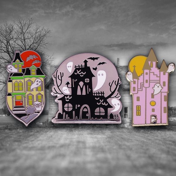 

pins, brooches ghosts ghouls haunted house lapel pin spooky ghost building brooch badge horror halloween spirit jewelry, Gray