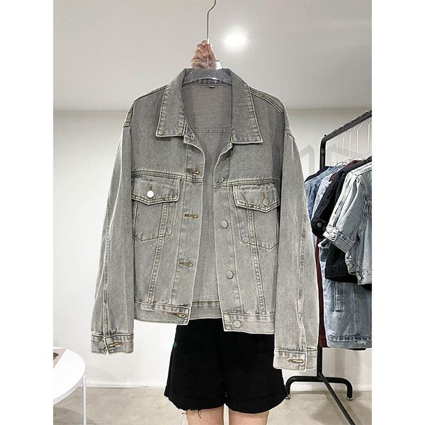 

women's jackets thirteen line autumn and winter smoke grey denim jacket loose thin long sleeved fashion, Black;brown